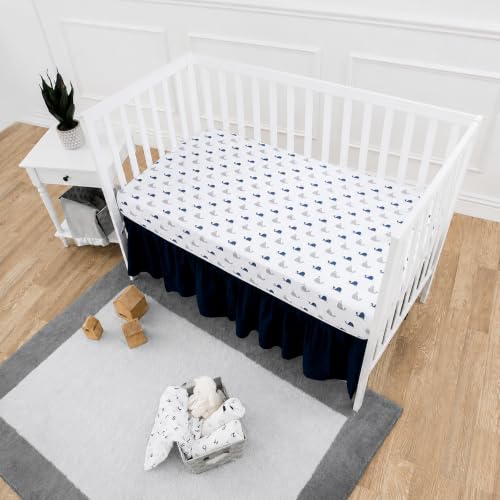 Cotton Fitted Crib Sheet 52x28" - Navy Whale | Soft, Breathable, Hypoallergenic