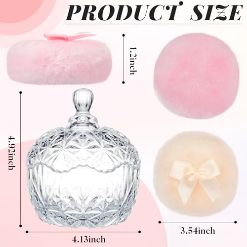 Tioncy Clear Body Powder Container Set with 2 Velour Puffs