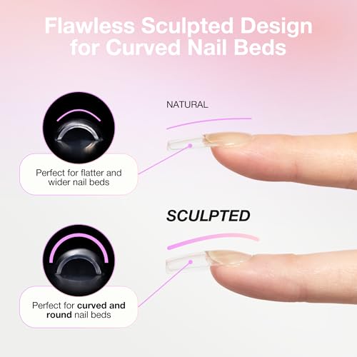Curacoro Sculpted Long Almond Nail Tips - 420 Pcs Soft Gel