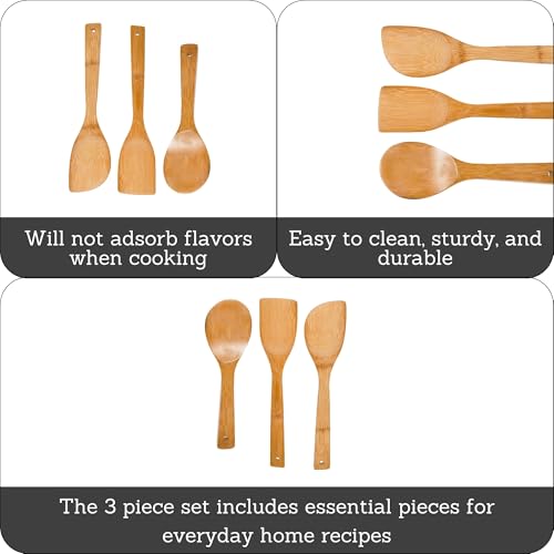 IMUSA Bamboo Cooking Spoon Set - 3-Piece Utensils for Stir-Frying