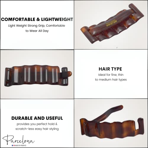 Parcelona 3-Inch Crinkled Tortoise Shell Hair Barrette – No Metal, Cellulose Acetate