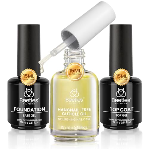 Beetles Gel Nail Polish Top & Base Coat with Cuticle Oil Set
