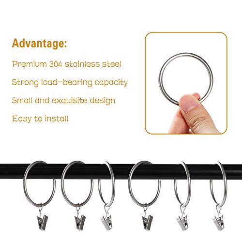Lansian 20 Pack Matte Silver Curtain Rings with Clips - 2" Diameter