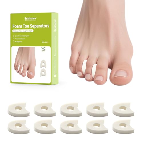 Bukihome 100 Pack Foam Toe Spacers for Pain Relief and Comfort - Reusable Toe Separators for Women and Men