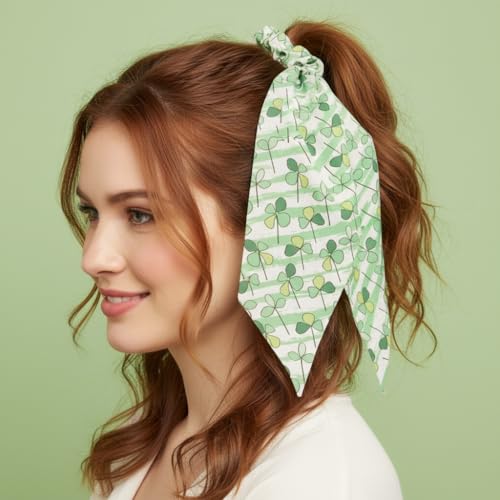 St. Patrick's Day Hair Scrunchies with Streamers - 4 PCS Shamrock Accessories