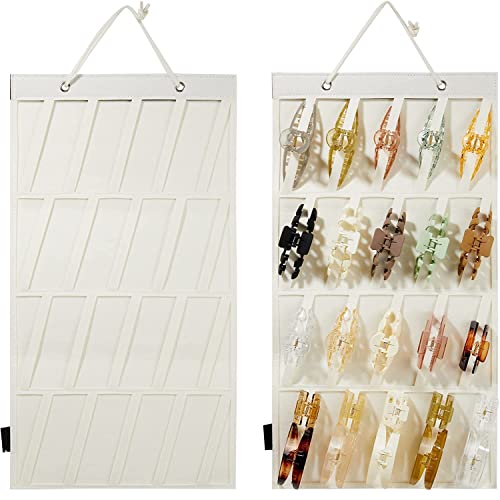 Hanging Claw Clip Organizer - Cream Felt Storage for Women