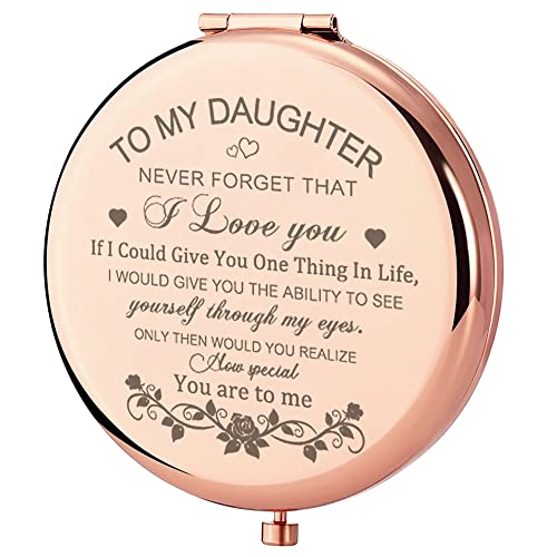 Rose Gold Compact Mirror Gift for Daughter - Engraved Travel Makeup Mirror