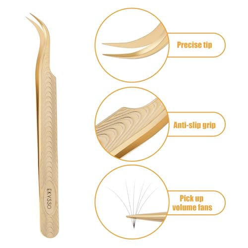 EKYSSO 5-Piece Professional Stainless Steel Lash Extension Tweezer Set