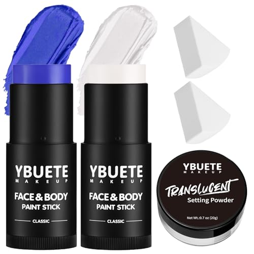 YBUETE White & Blue Face Body Paint Stick Set (Pack of 3) for Halloween & Cosplay