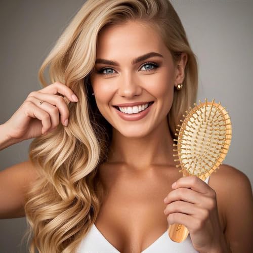 Kakating Bamboo Hair Brush Set - 2 Pack Natural Wooden Detangling Brushes