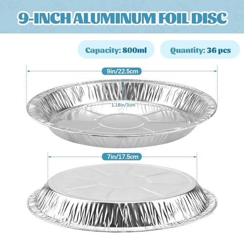36 Pack 9 Inch Disposable Aluminum Foil Pie Tins - Heavy-Duty & Oven Safe