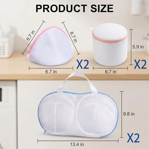 Set of 6 Reusable Bra Washing Bags with Zipper Closure