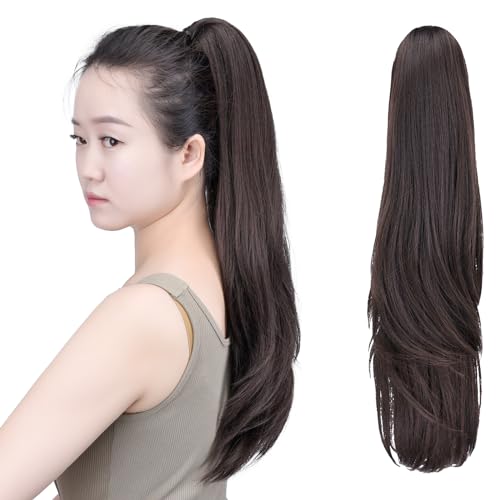 SYXLCYGG Dark Brown Ponytail Extension 22 Inch 6 Oz Claw Clip-In Hairpiece