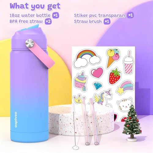 Ospivso Kids Purple Insulated Water Bottle 18 oz with Straw