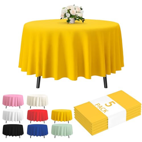 Fixwal 84-Inch Yellow Round Disposable Tablecloth - Waterproof & Easy Cleanup for Parties