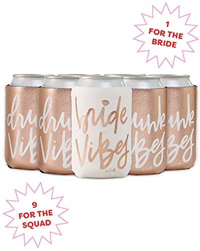 Bride Vibes Can Cooler Set - 10 Pack, White & Rose Gold