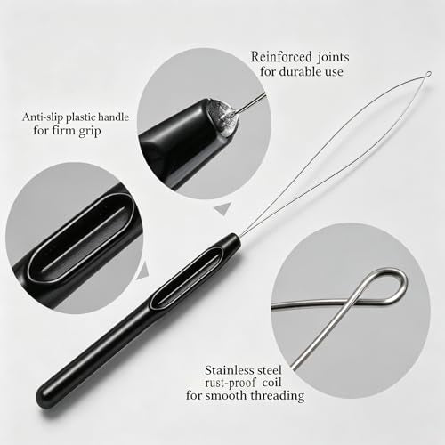 Hair Extension Loop Threader Set - 10 Dual-Color Needles & Accessories