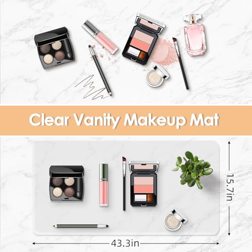 TOHONFOO 43.3x15.7in Clear PVC Makeup Desk Mat – Cut-to-Fit Vanity Protector