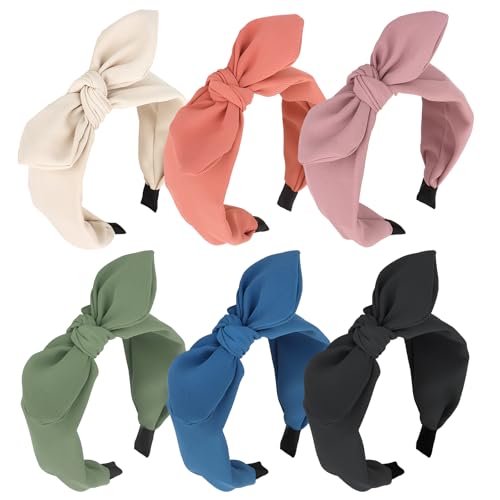 Jaciya Wide Knotted Bow Headbands for Women 6 Pack - Black/Pink/Green