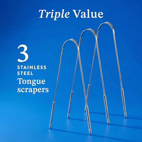 Mouthology Stainless Steel Tongue Scraper (3 Pack) - Oral Hygiene Cleaner