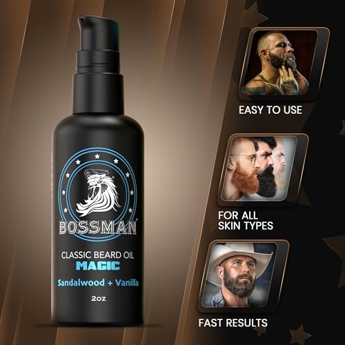Bossman Classic Beard Oil for Men - 2 oz Natural Moisturizer with Pump