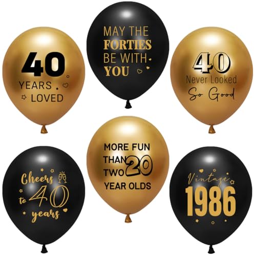 40th Birthday Balloons - Black & Gold Decorations, 30 PCS with Fun Sayings