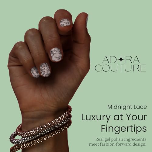 Adora Couture Midnight Lace Semi Cured Gel Nail Strips Kit with UV Light, 20 Pieces