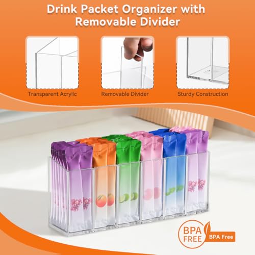 6-Compartment Drink Packet Organizer with Removable Dividers
