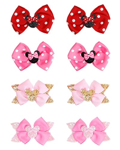 Kids Hair Clips - 8 Pack Cute Bow & Mouse Ears Hair Bows for Girls