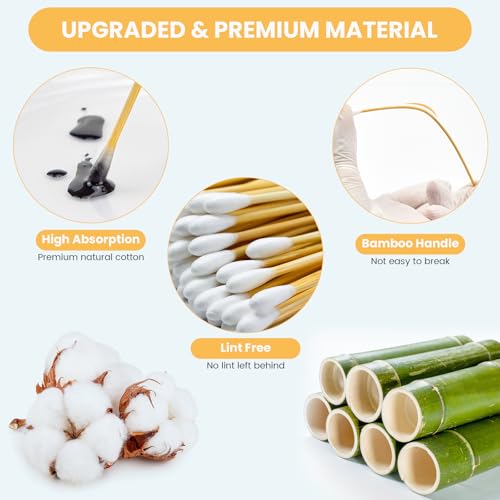 500PCS 6" Cotton Swabs in Storage Box - Long Cotton Swab with Wooden Sticks - Lint Free, Highly Absorbent Single Tipped Applicators for Makeup, Pet Care, Home Cleaning