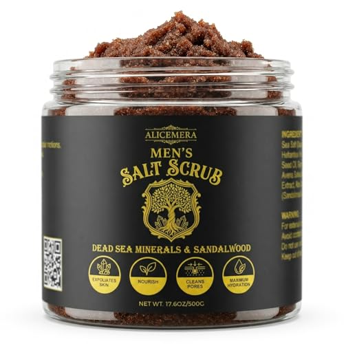 Men's Dead Sea Salt Body Scrub with Aloe Vera & Sandalwood - 17.6 oz