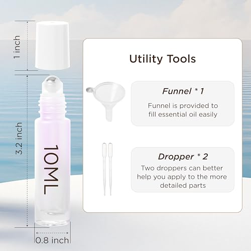 SESENSE White 10ml Essential Oil Roller Bottles 12 Pack with Funnel, Dropper & Stainless Steel Balls