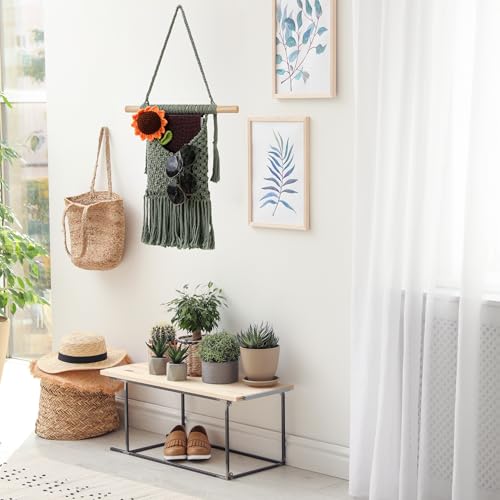 Macrame Wall Hanging Basket - Sage Green, 13x15 inches | Boho Mail Organizer & Key Holder