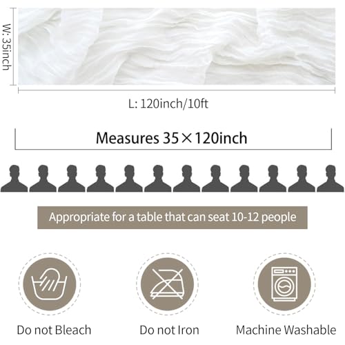 3 Pack White Cheesecloth Table Runners - 35x120 Inch for Weddings & Events