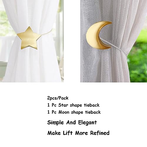 Magnetic Gold Moon & Star Curtain Tiebacks - 1 Pair Decorative Holdbacks