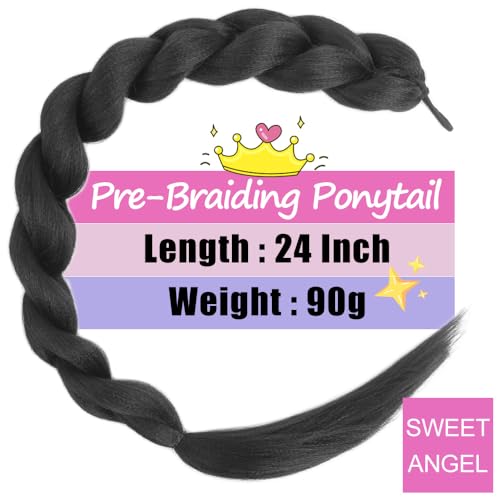 24 Inch Synthetic Black Braided Ponytail Hair Extension with Tie