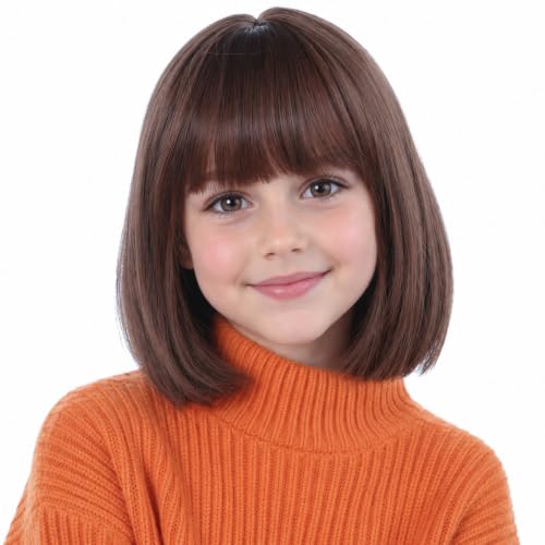 Lavviiqa Kids Brown Bob Wig with Bangs - 11in Short Brunette Wig (Variation: Brown)