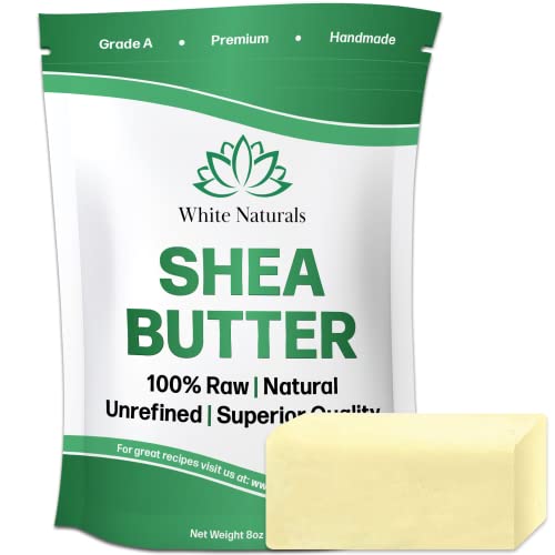 White Naturals Shea Butter 8oz - Pure, Raw, Unrefined, Grade A Moisturizer for Skin & Hair, DIY Lip Balm & Stretch Marks