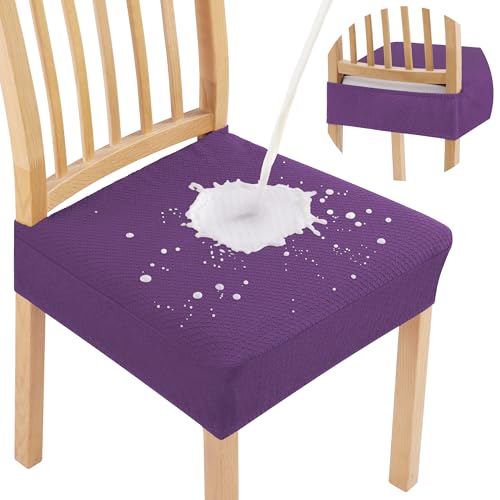 Smiry Waterproof Chair Seat Covers for Dining Room Chairs, Set of 2, Purple