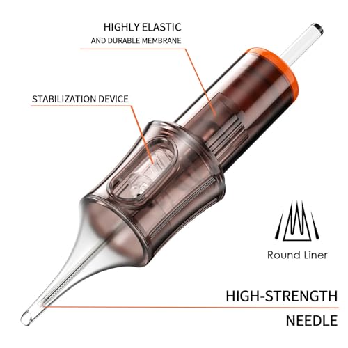 A-minusone 20 Pack 1211RL Round Liner Disposable Tattoo Needle Cartridges – Safety Membrane