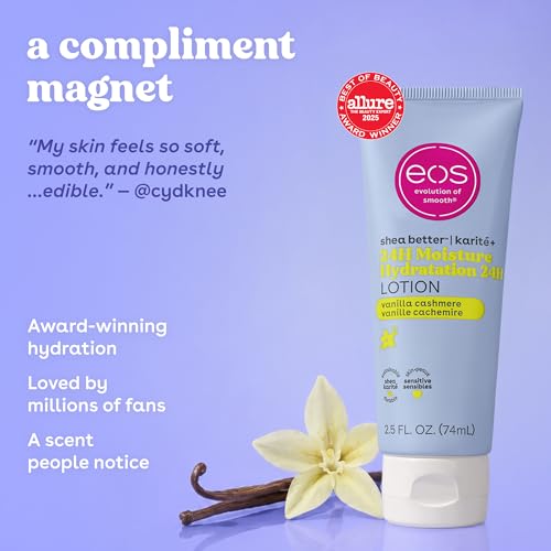 EOS Vanilla Cashmere Travel Body Lotion 2.5 Fl Oz - 24H Moisture & Nourishing Shea Butter