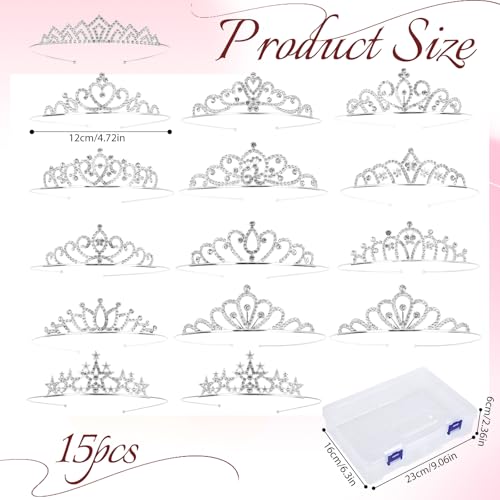 15 Pcs Rhinestone Tiara Crown Headband Set for Girls and Women