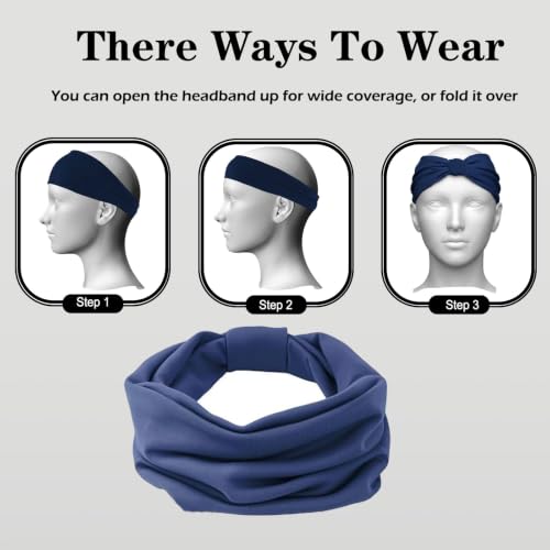 6 Pack Wide Non-Slip Headbands for Women - Gray, Burgundy, Green, Black, Brown, Navy