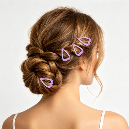 49 Pcs Glitter Heart Hair Clips for Women & Girls Non Slip Hair Barrettes Purple