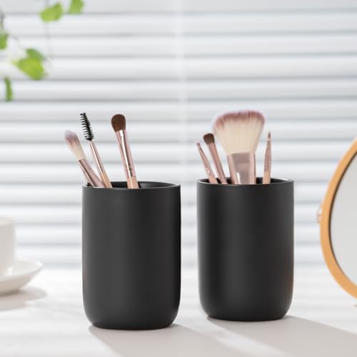Matte Black Ceramic Toothbrush Cup Holder - Bathroom Organizer