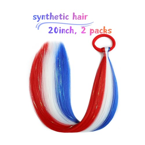 Colored Hair Extensions - Red White Blue 20 Inch Ponytail (Pack of 2)