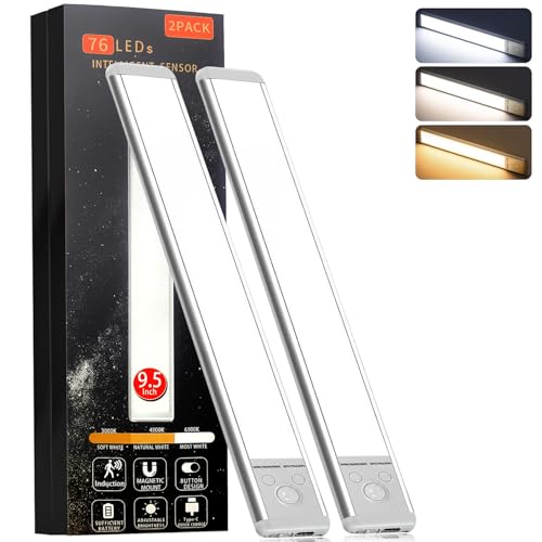 ISNIKA 2-Pack Wireless Rechargeable Under Cabinet Lights with Motion Sensor & Dimmable LED