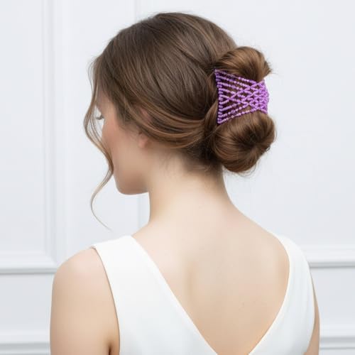 6Pcs Beaded Hair Clips Set for Women - Adjustable Stretchy Ponytail Holders & Vintage Bun Maker