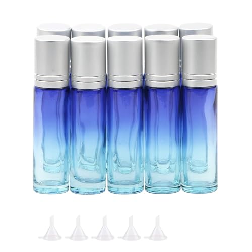 10-Pack 10mL Blue Gradient Glass Roller Bottles for Essential Oils