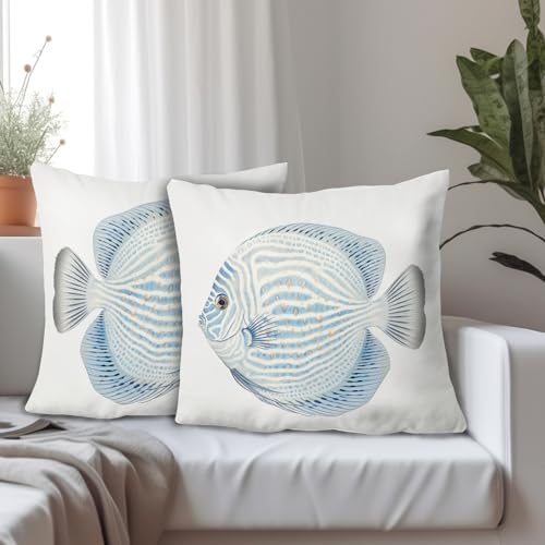 Coastal Fish Throw Pillow Covers - Set of 2, 18x18 Flannel
